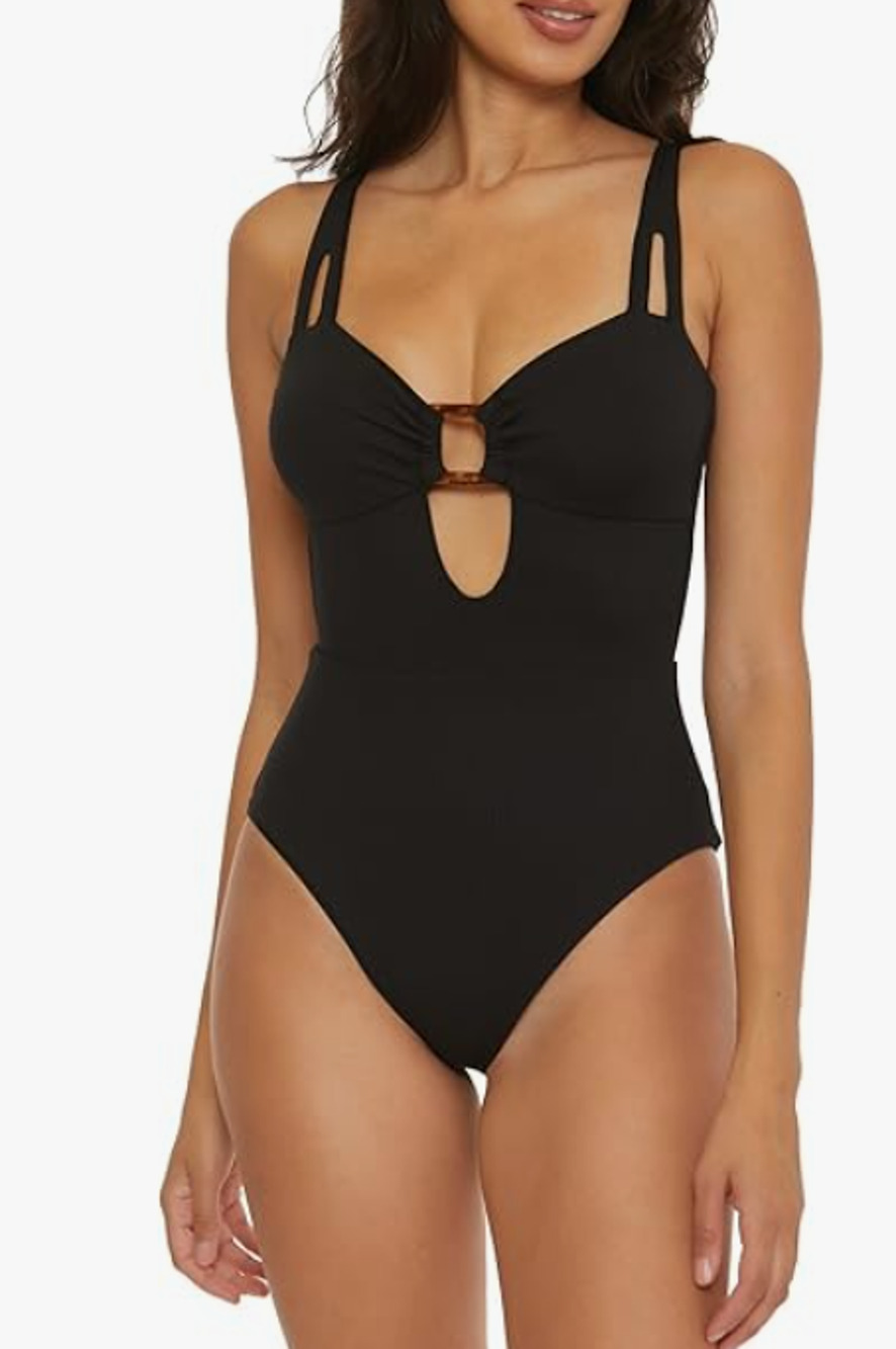 BECCA Women's Modern Edge One Piece Swimsuit Small Black Square Buckle NWOT